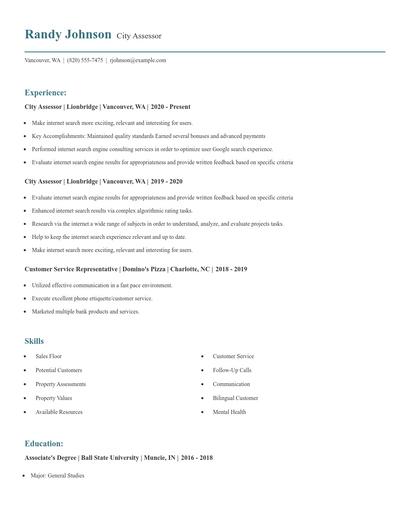 City Assessor Resume