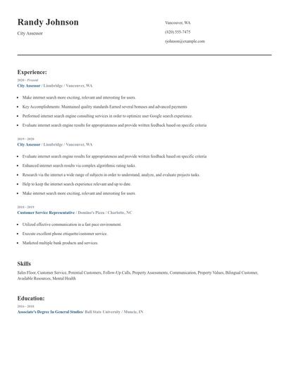 City Assessor Resume