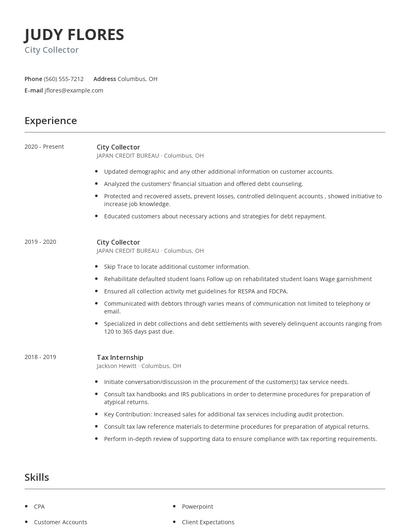 City Collector Resume