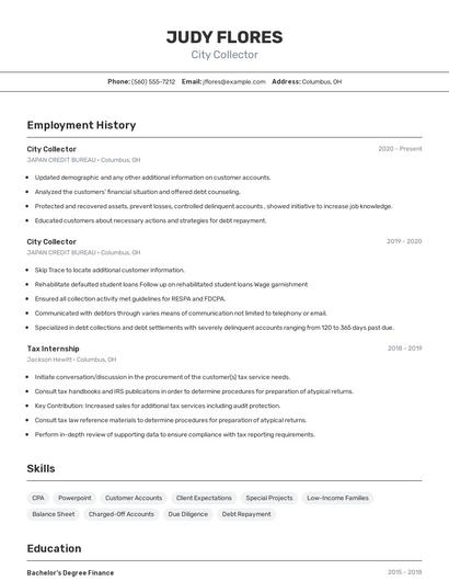 City Collector Resume