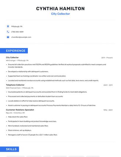 City Collector Resume