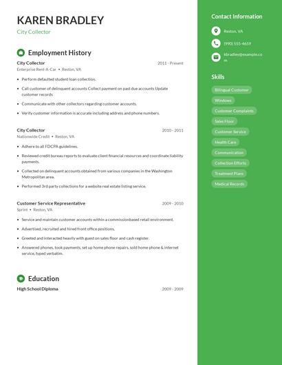 City Collector Resume
