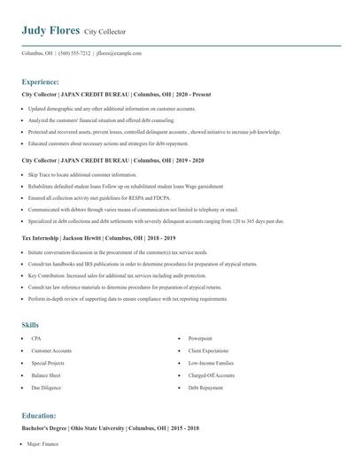 City Collector Resume