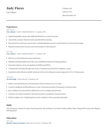 City Collector Resume