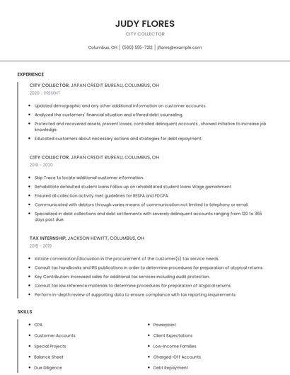 City Collector Resume