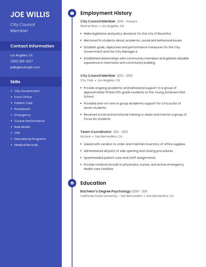 City Council Member Resume