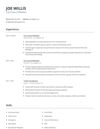 City Council Member Resume