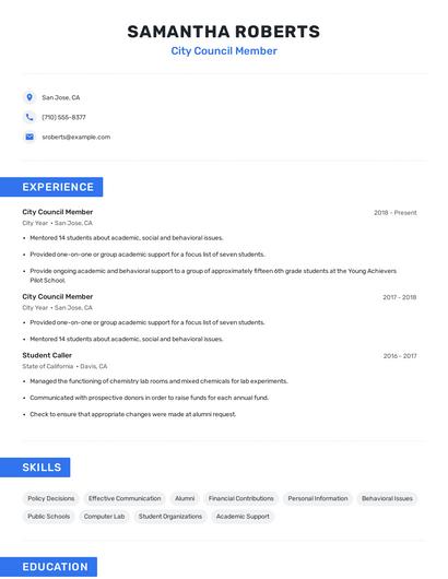 City Council Member Resume