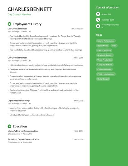 City Council Member Resume