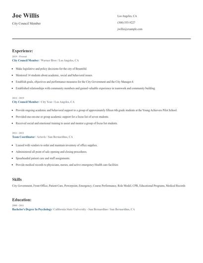 City Council Member Resume