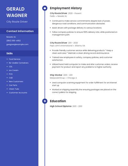 City Route Driver Resume