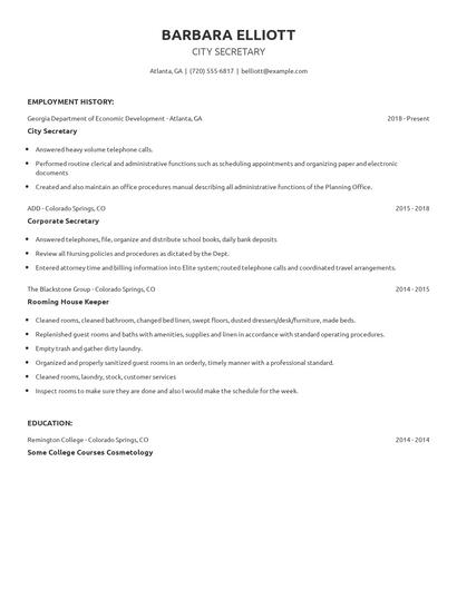 City Secretary Resume