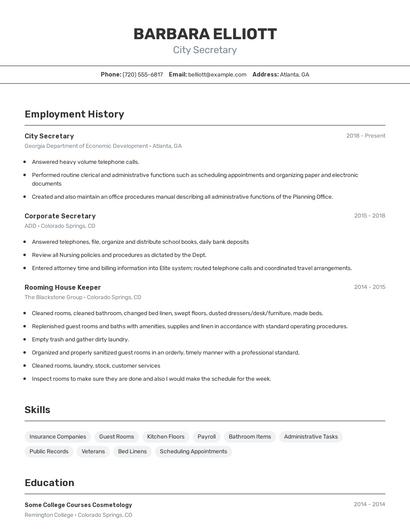 City Secretary Resume