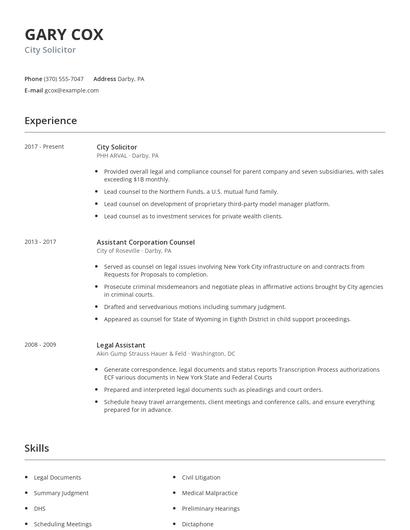 City Solicitor Resume