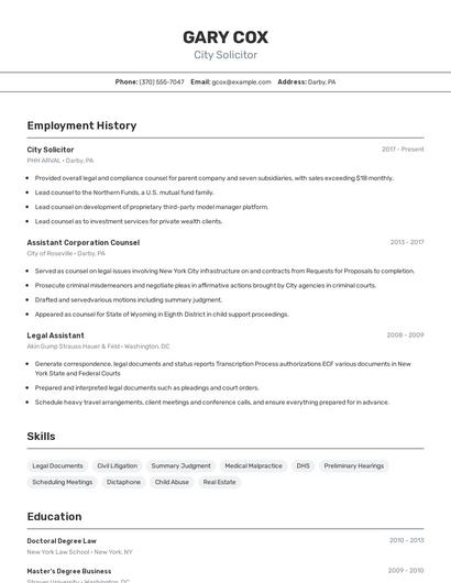 City Solicitor Resume