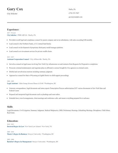 City Solicitor Resume