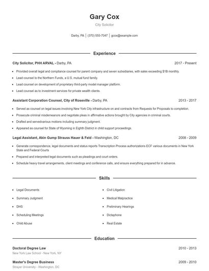 City Solicitor Resume