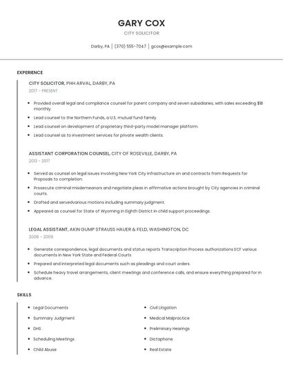 City Solicitor Resume
