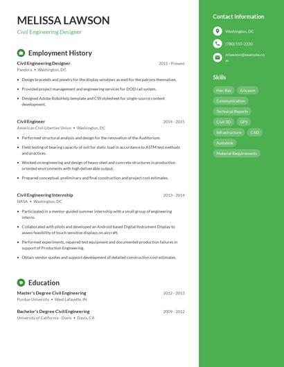 Civil Engineering Designer Resume
