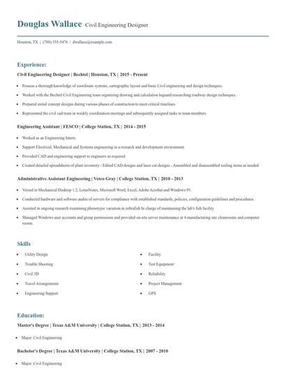 Civil Engineering Designer Resume