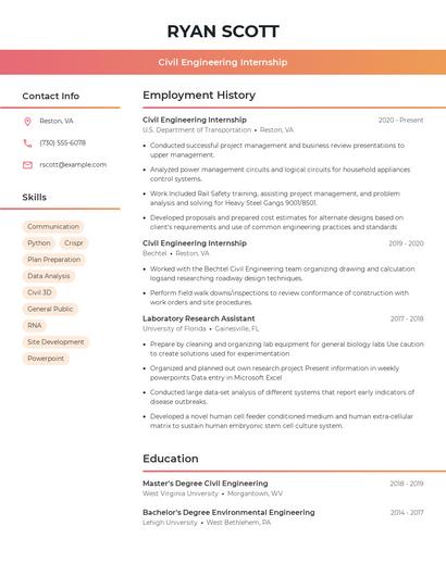 Civil Engineering Internship Resume