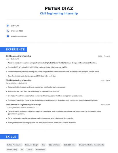 Civil Engineering Internship Resume