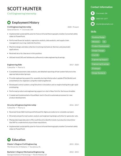Civil Engineering Internship Resume