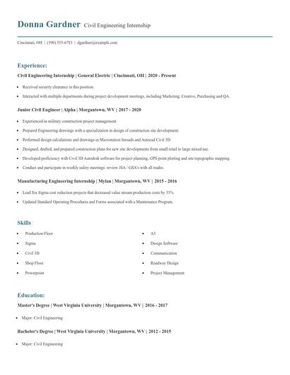 Civil Engineering Internship Resume