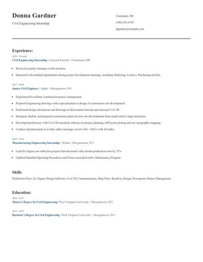 Civil Engineering Internship Resume