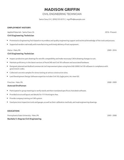 Civil Engineering Technician Resume
