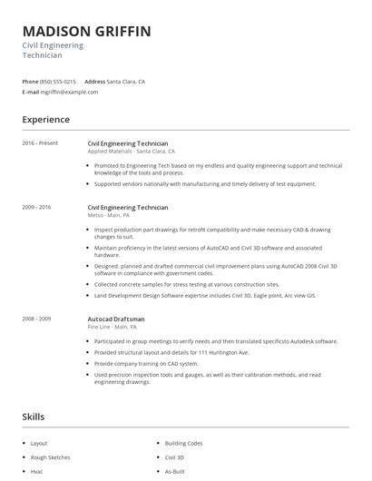 Civil Engineering Technician Resume