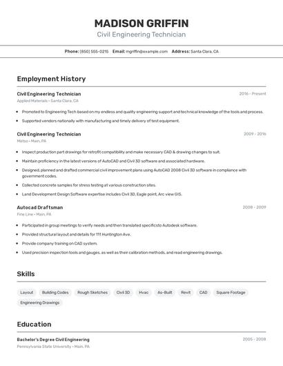 Civil Engineering Technician Resume