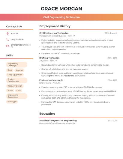 Civil Engineering Technician Resume