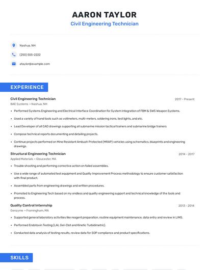 Civil Engineering Technician Resume