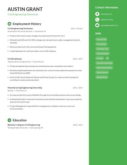 Civil Engineering Technician Resume