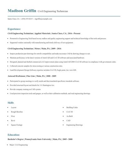 Civil Engineering Technician Resume