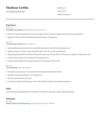 Civil Engineering Technician Resume