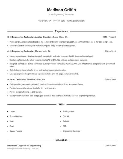 Civil Engineering Technician Resume