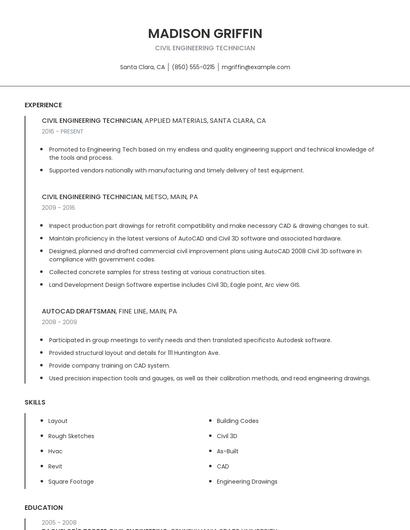 Civil Engineering Technician Resume