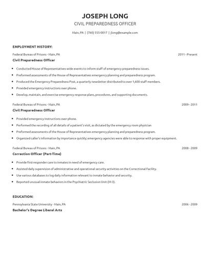 Civil Preparedness Officer Resume