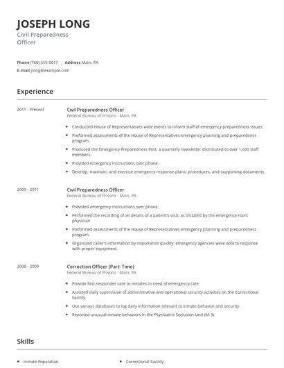 Civil Preparedness Officer Resume