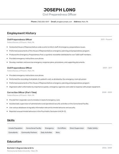 Civil Preparedness Officer Resume