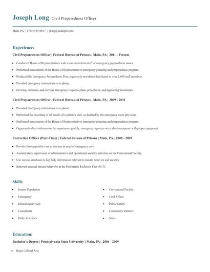 Civil Preparedness Officer Resume