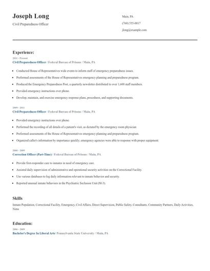 Civil Preparedness Officer Resume