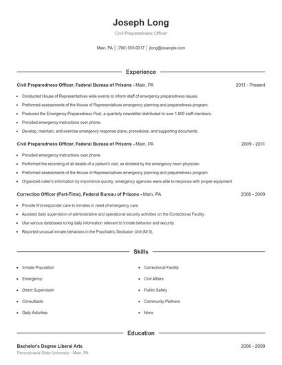 Civil Preparedness Officer Resume