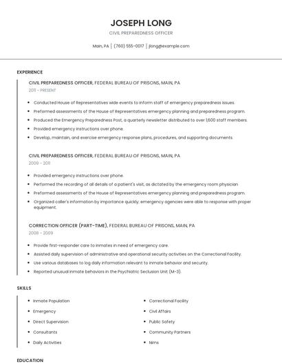 Civil Preparedness Officer Resume