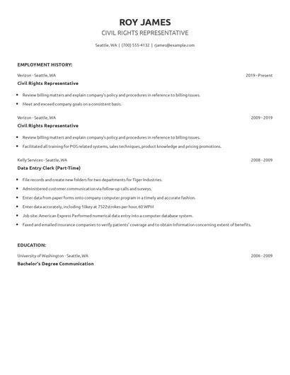 Civil Rights Representative Resume