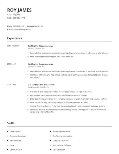 Civil Rights Representative Resume