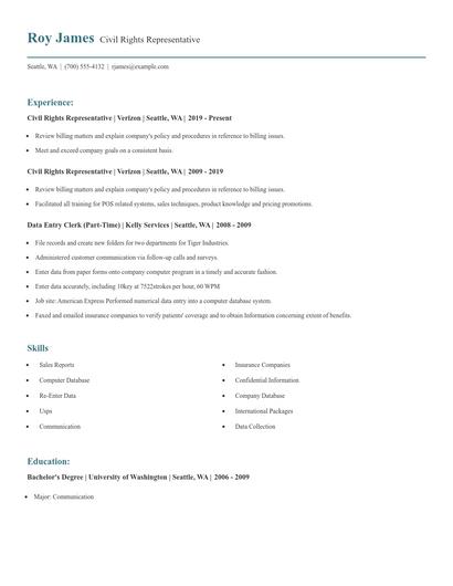 Civil Rights Representative Resume