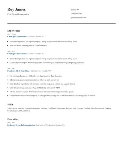 Civil Rights Representative Resume